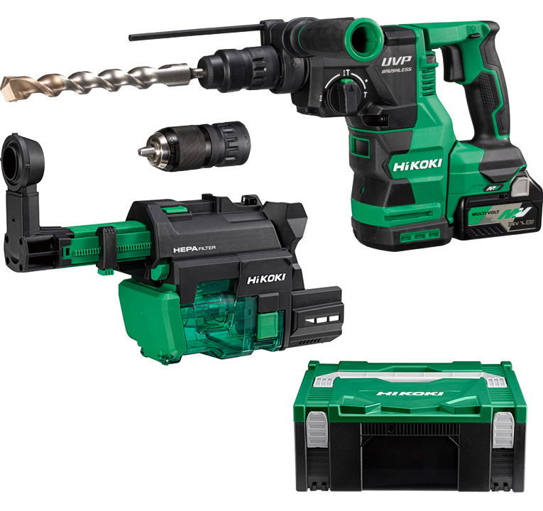 HiKoki DH3628DC-WEZ MULTI VOLT akkus SDS-plus fúró-vésőkalapács porelszívóval (2 x BSL36A18 MULTI VOLT Li-ion akkuval, Hitbox kofferben) termék fő termékképe