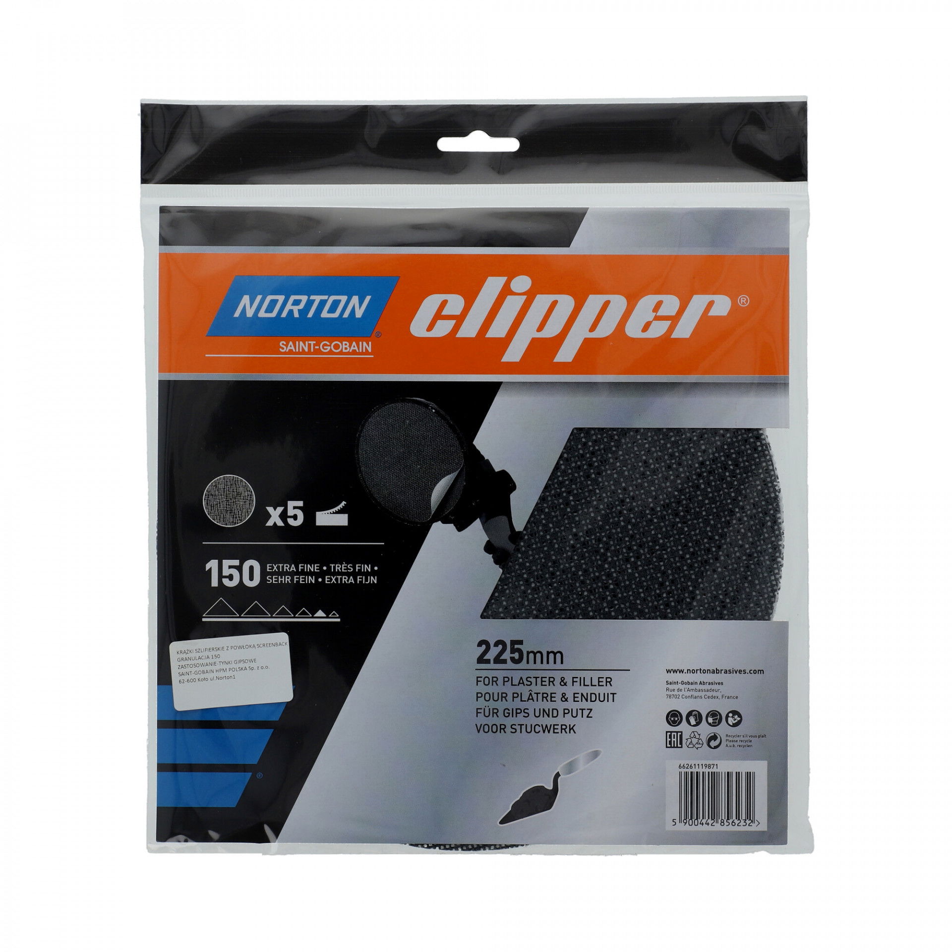 Norton Clipper Q43 falcsiszoló háló Ø225mm P150, 5 db/csomag termék fő termékképe