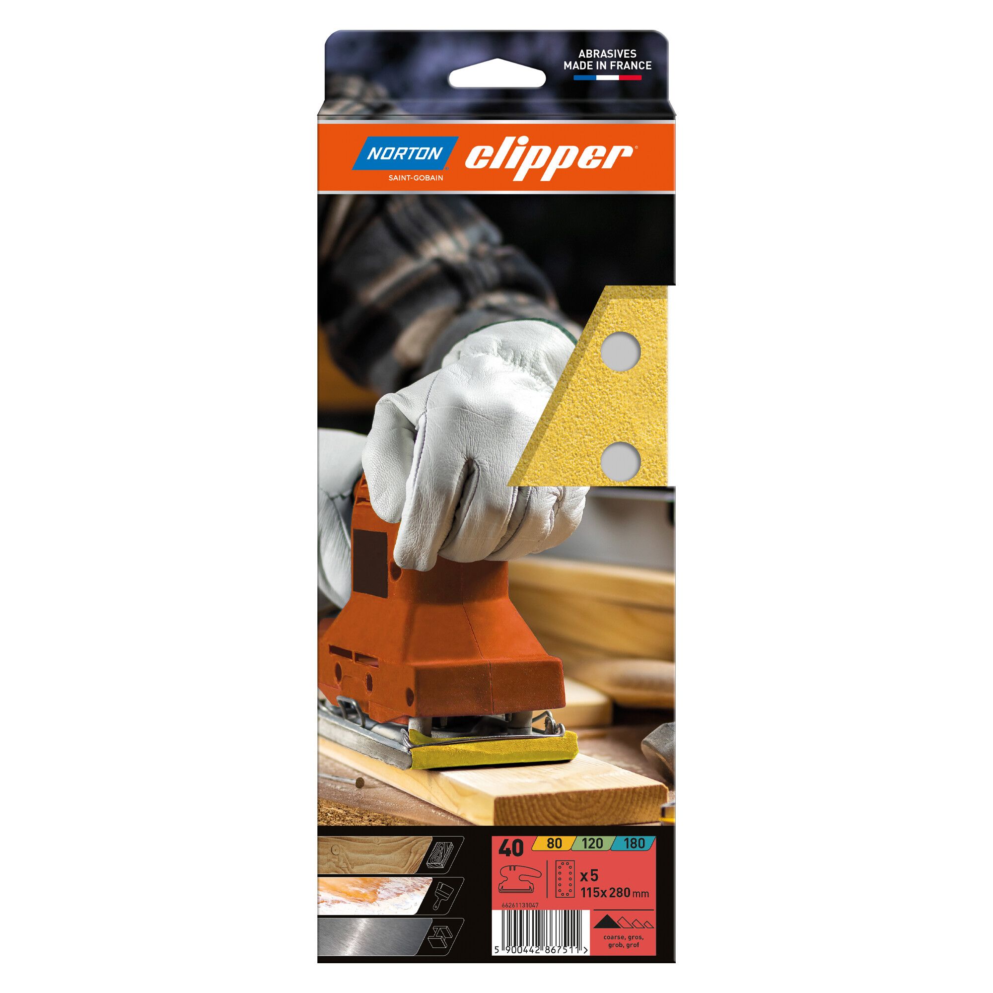 Norton Clipper G131F csiszolóív 115x280mm 14 lyukas P40, 5 db/csomag termék fő termékképe