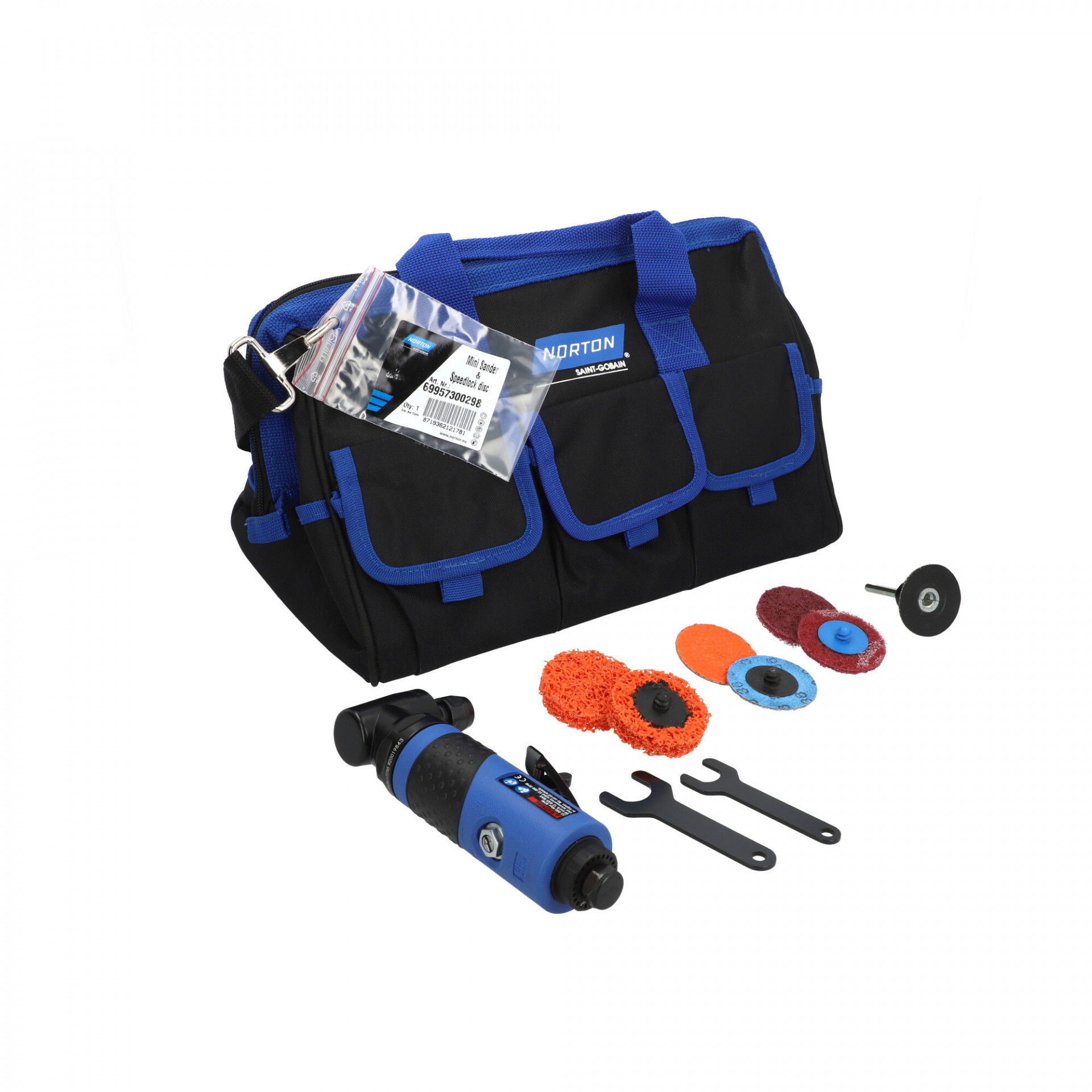 Norton mini pneumatikus sarokcsiszoló induló készlet 45 db csiszolókoronggal termék fő termékképe