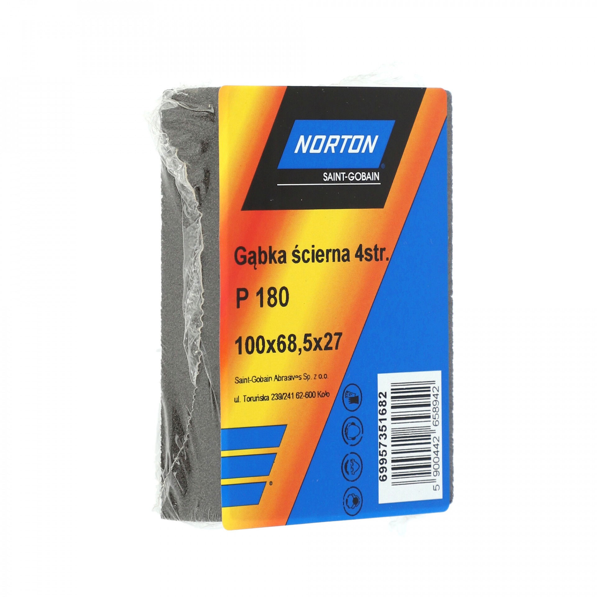 Norton négyoldalas csiszolószivacs 100x68,5x27mm P180, 20 db/csomag termék fő termékképe