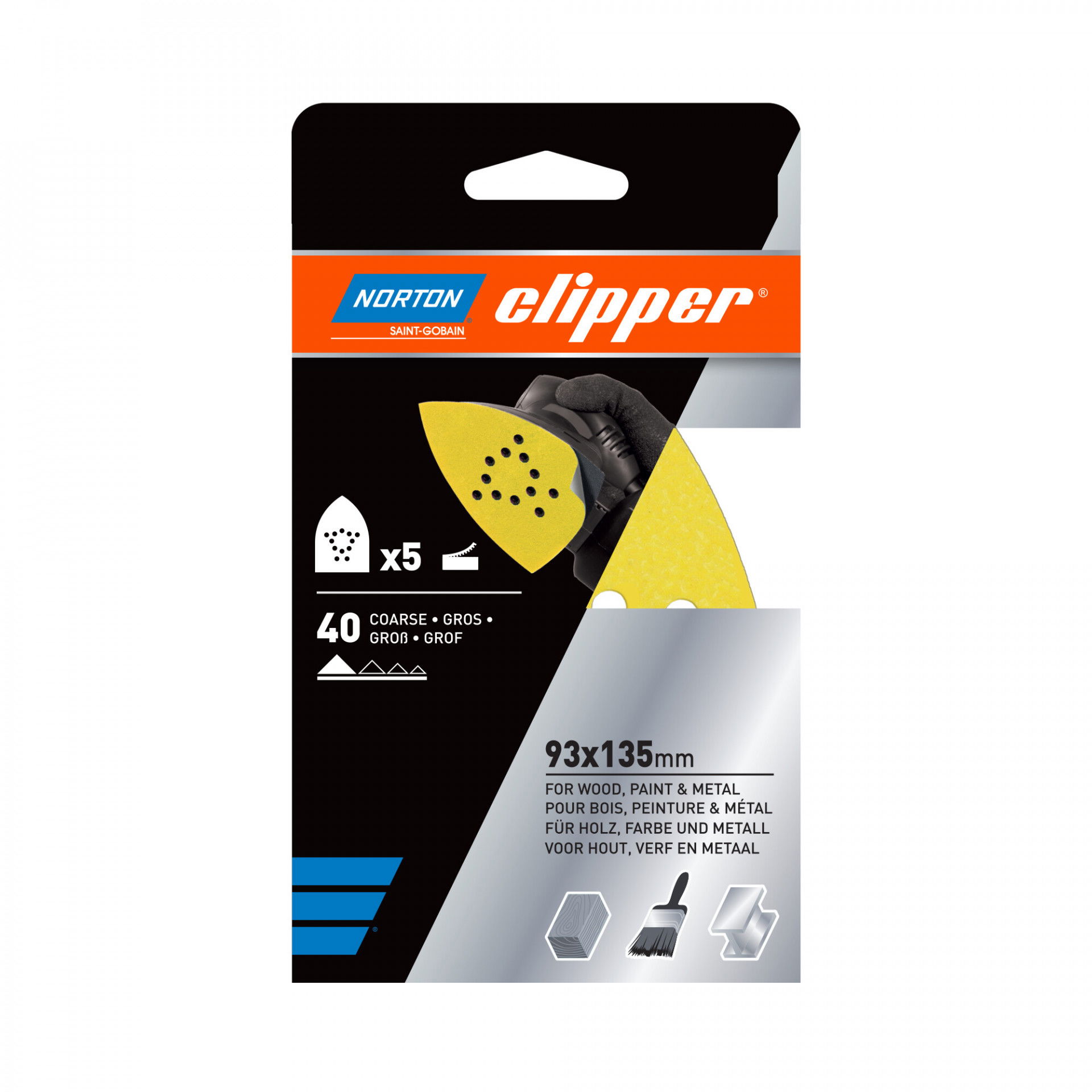 Norton Clipper Q131F delta tépőzáras csiszolólap 93x135mm P40, 5 db/csomag termék fő termékképe