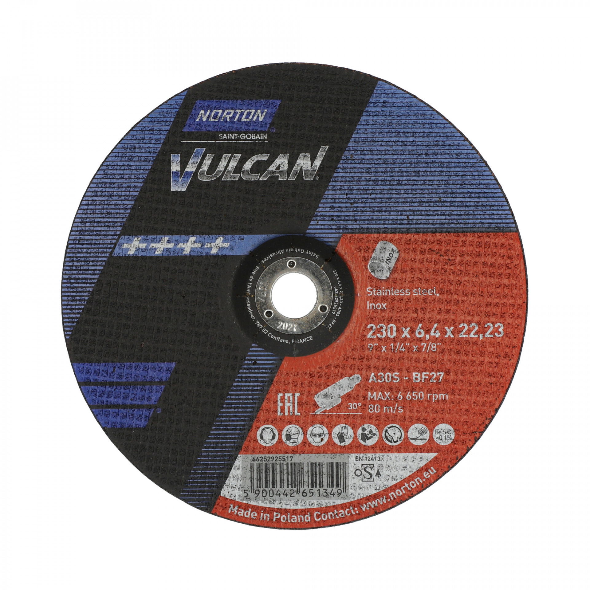 Norton Vulcan Inox Tisztítókorong 230x6,4x22,23mm, 10 db/csomag termék fő termékképe