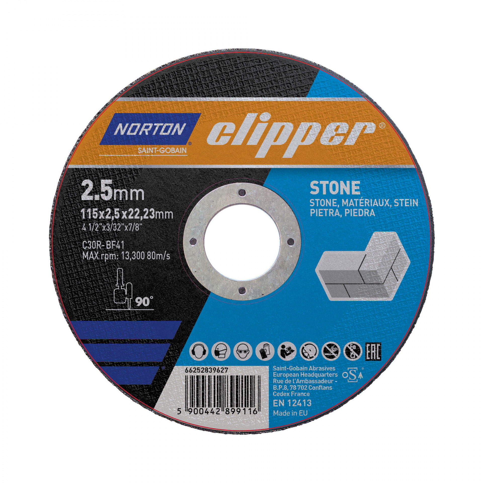 Norton Clipper kő vágókorong 115x2,5x22,23mm C40R, 25 db/csomag termék fő termékképe