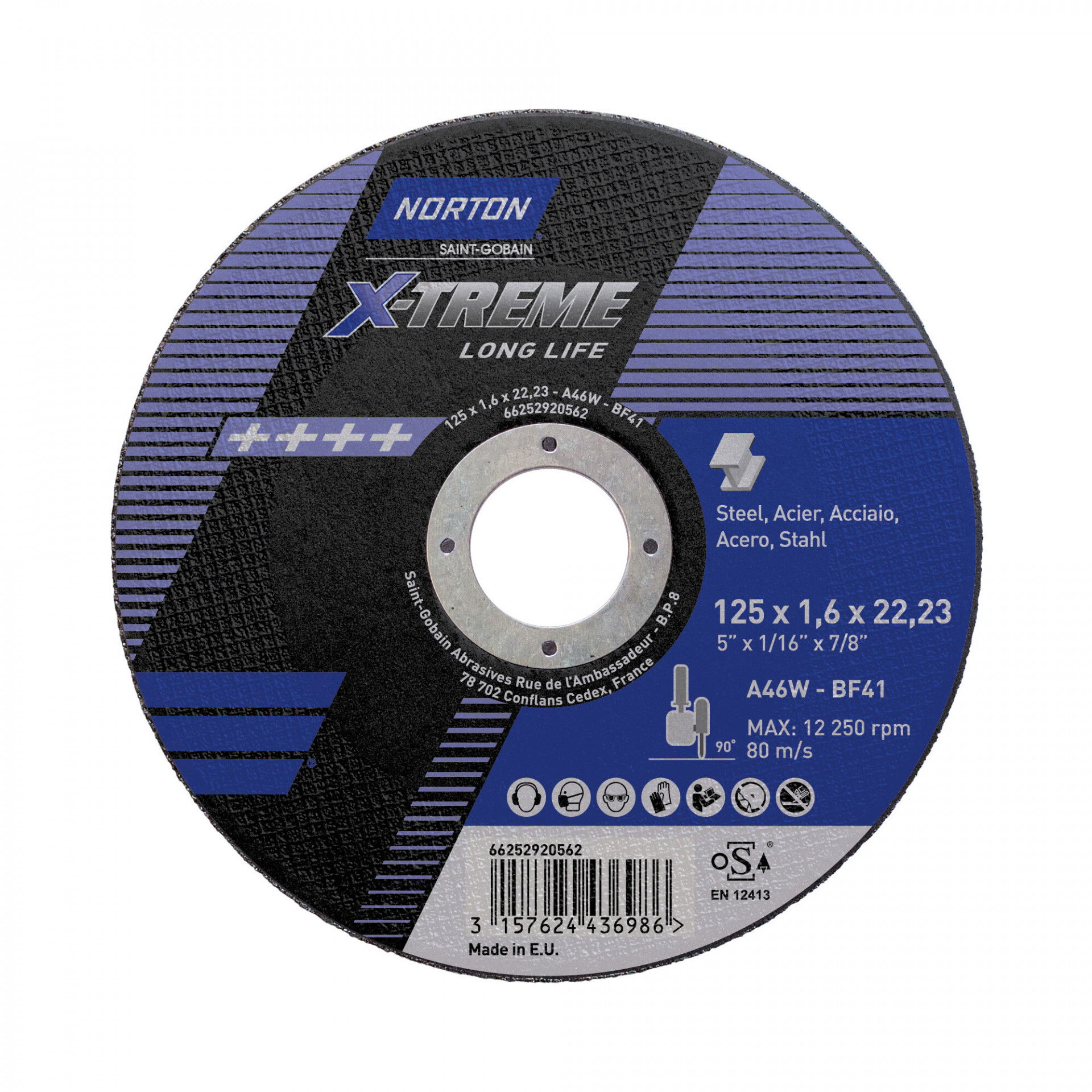 Norton X-Treme Life fém-inox vágókorong 125x1,6x22,23mm A46W, 25 db/csomag termék fő termékképe