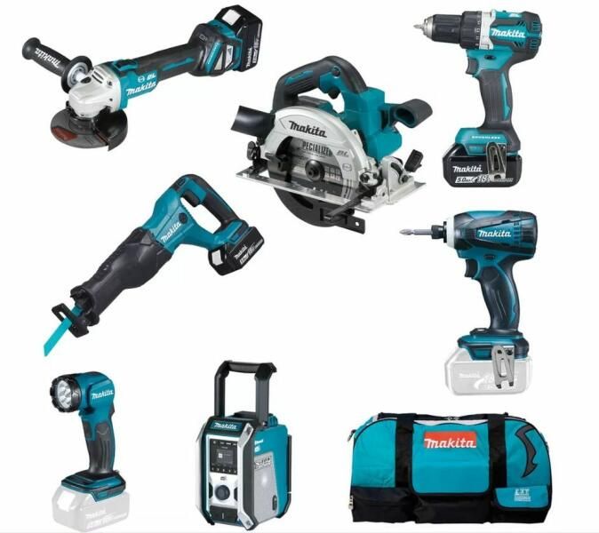 Makita DLX7018TX1 akkus szett 18V Li-ion (DDF484 + DGA513 + DHS661 + DJR186 + DML815 + DMR115 + DTD146) + AJÁNDÉK termék fő termékképe