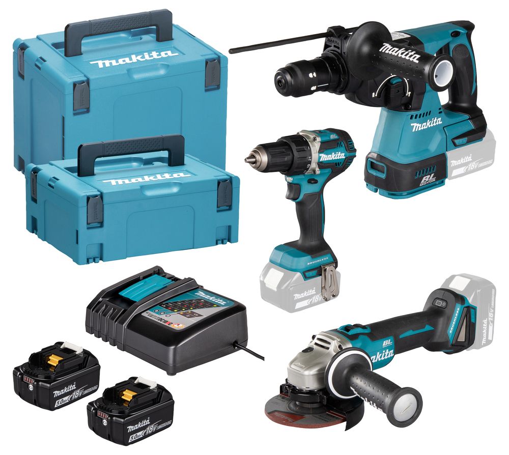 Makita DLX3195JX1 akkus szett 18V LXT BL XPT(DDF484 +DGA504 +DHR243+ 2x BL1850B + DC18RC +2x MakPac) termék fő termékképe