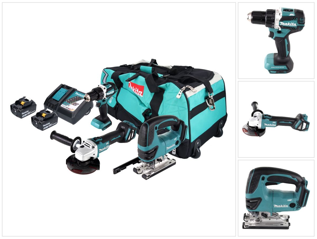 Makita DLX3152TX1 Akkus szett 18V Li-ion (DDF484Z + DJV180Z + DGA511) + AJÁNDÉK termék fő termékképe