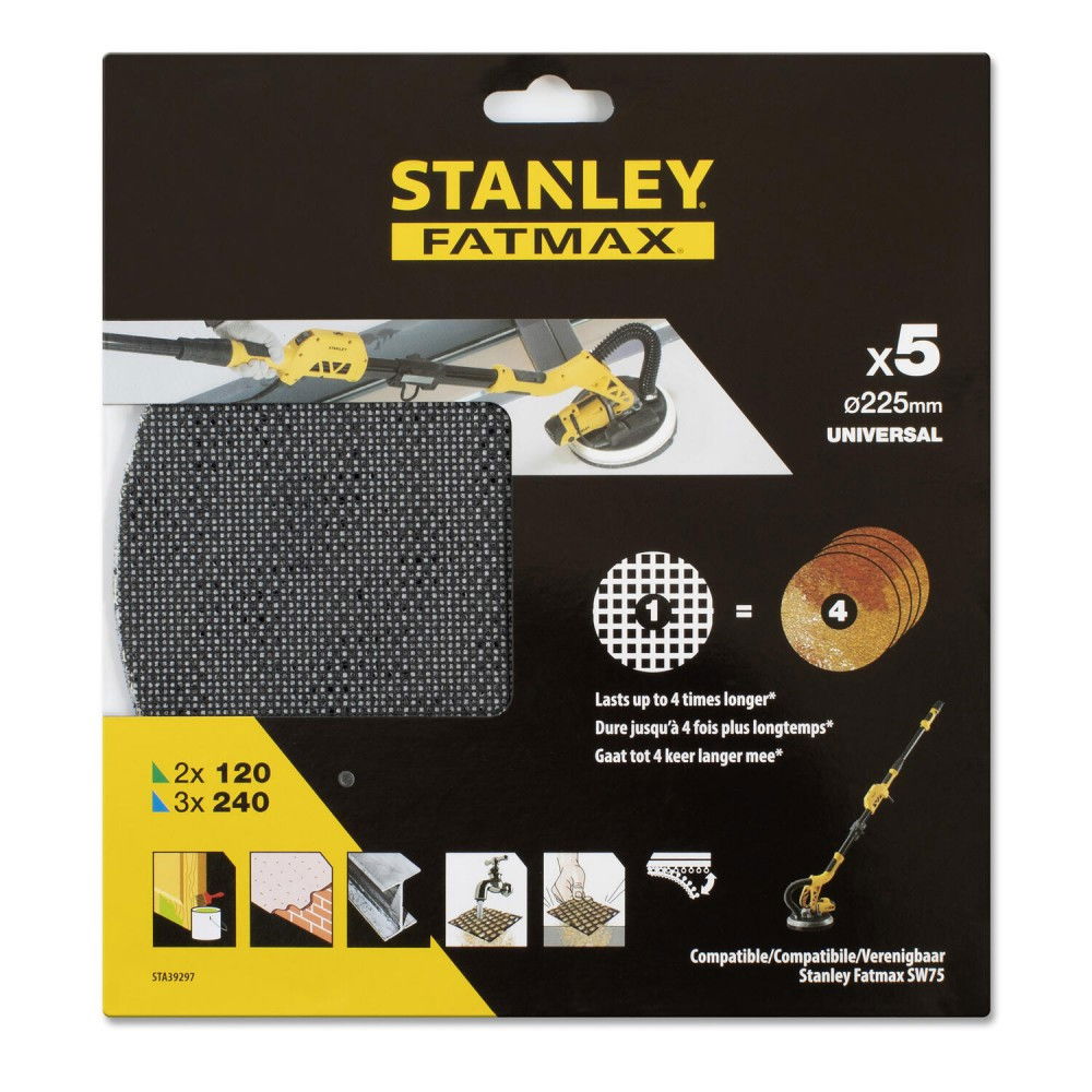 Stanley Quick-Fit Csiszolóháló SZETT 2x120G/3x240Gg Kör 225mm termék fő termékképe