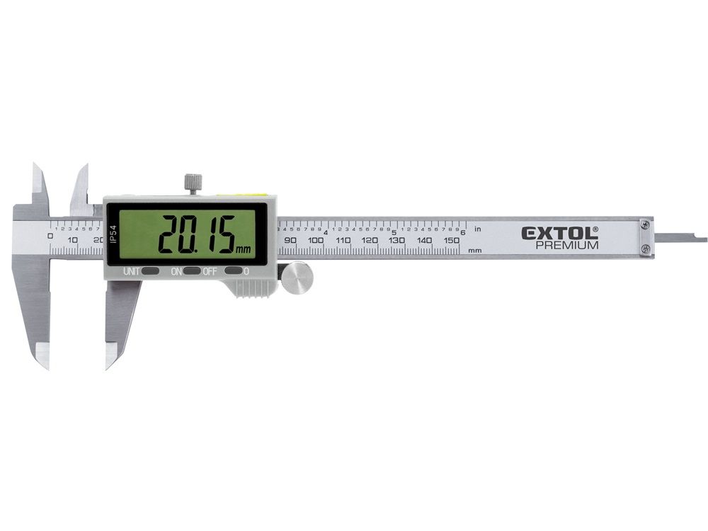 Extol digitális tolómérő; 0,01×150mm, mélységmérővel, rozsdamentes acél, pontosság ±0,02 mm, IP54 termék fő termékképe