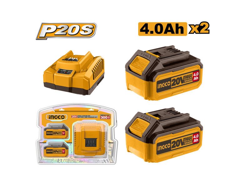 INGCO Akkumulátor és töltő szett (2 x 4,0 Ah akku + 4,0 A töltő) termék fő termékképe