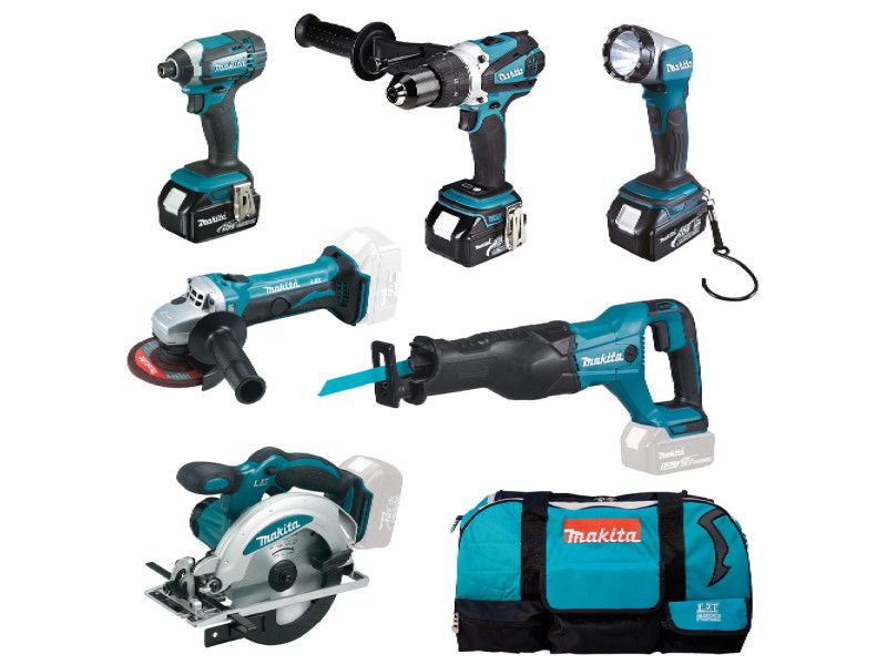 Makita DLX6046 Akkus szett 18V Li-ion (DGA452 + DHP458 + DSS610 + DJR186 + DTD152 + DLM802) + AJÁNDÉK termék fő termékképe