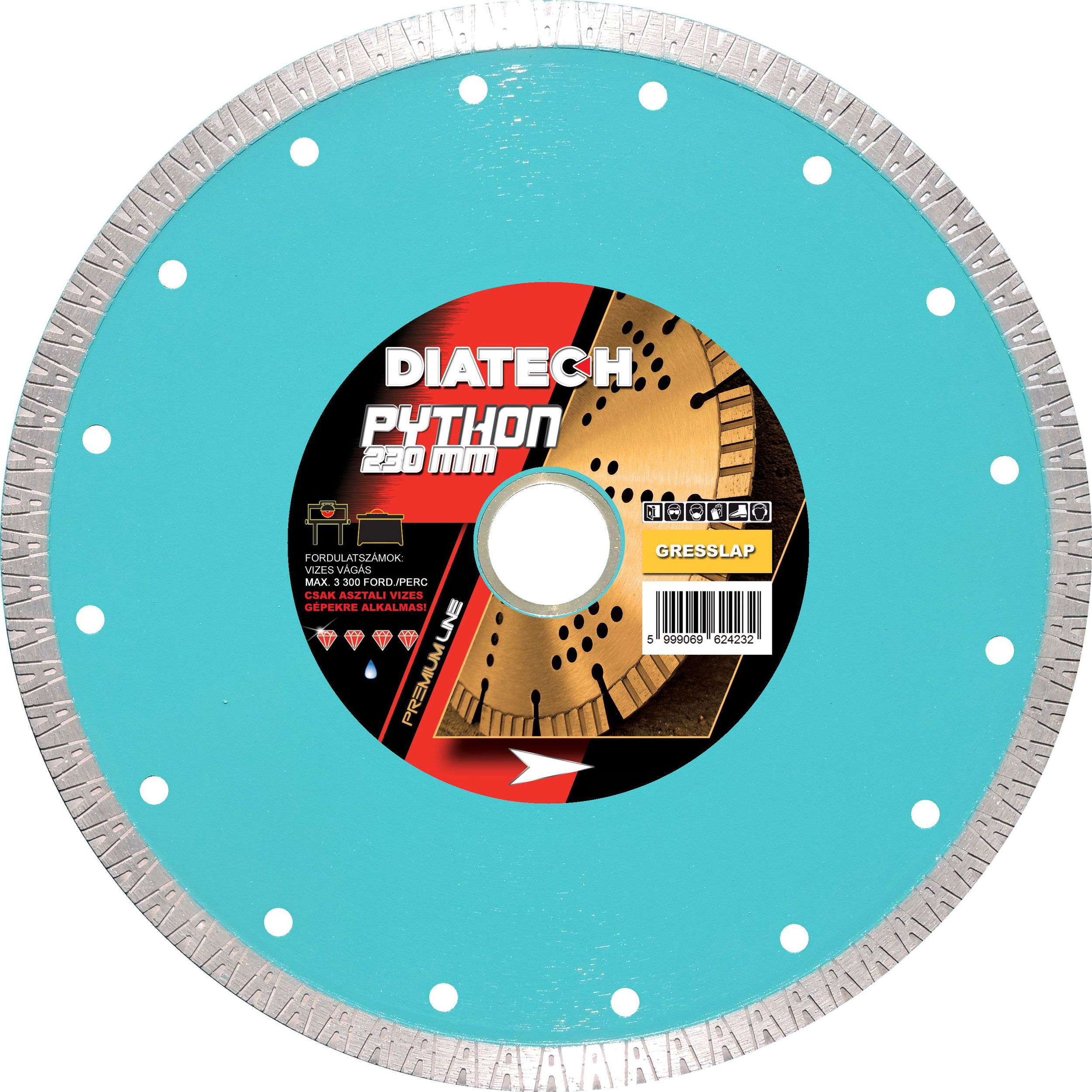 DIATECH Python 200x25,4x10 mm gyémánt vágótárcsa, greslap, gránitlap, kerámia termék fő termékképe