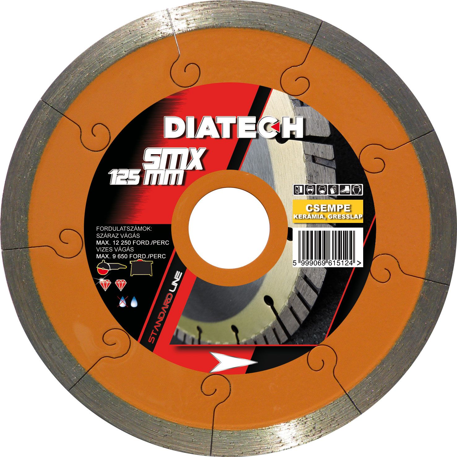 DIATECH SMX 125x22,2x7,5 mm gyémánt vágótárcsa, kerámia, márvány termék fő termékképe