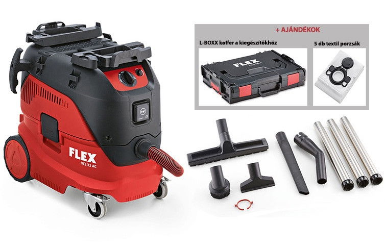 FLEX VCE 33 L AC-Set ipari porszívó  + Ajándék L-BOXX koffer és 5 db textil porzsák (471.186) termék fő termékképe