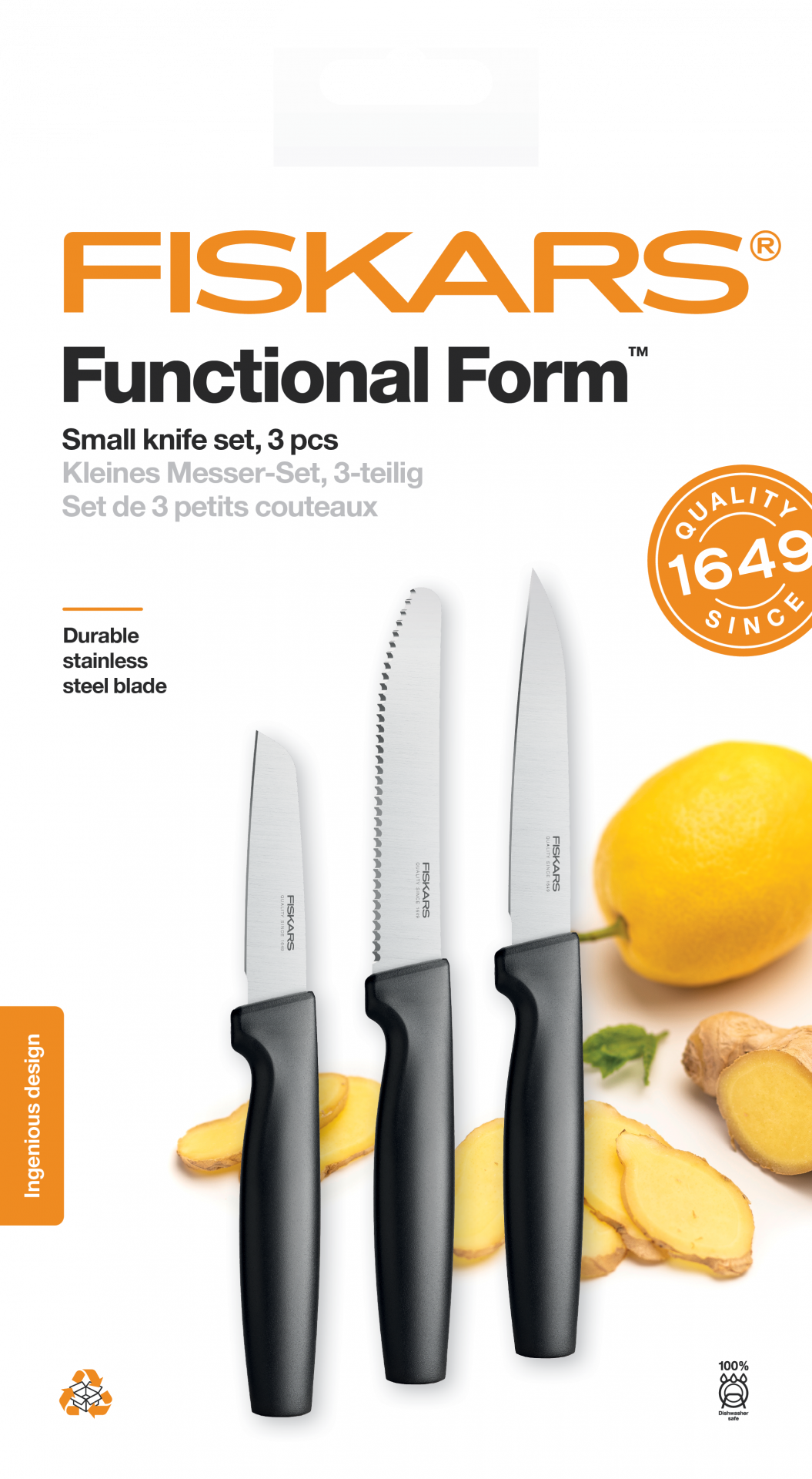 Fiskars Functional Form zöldségkés készlet, fekete, 3 db-os termék fő termékképe