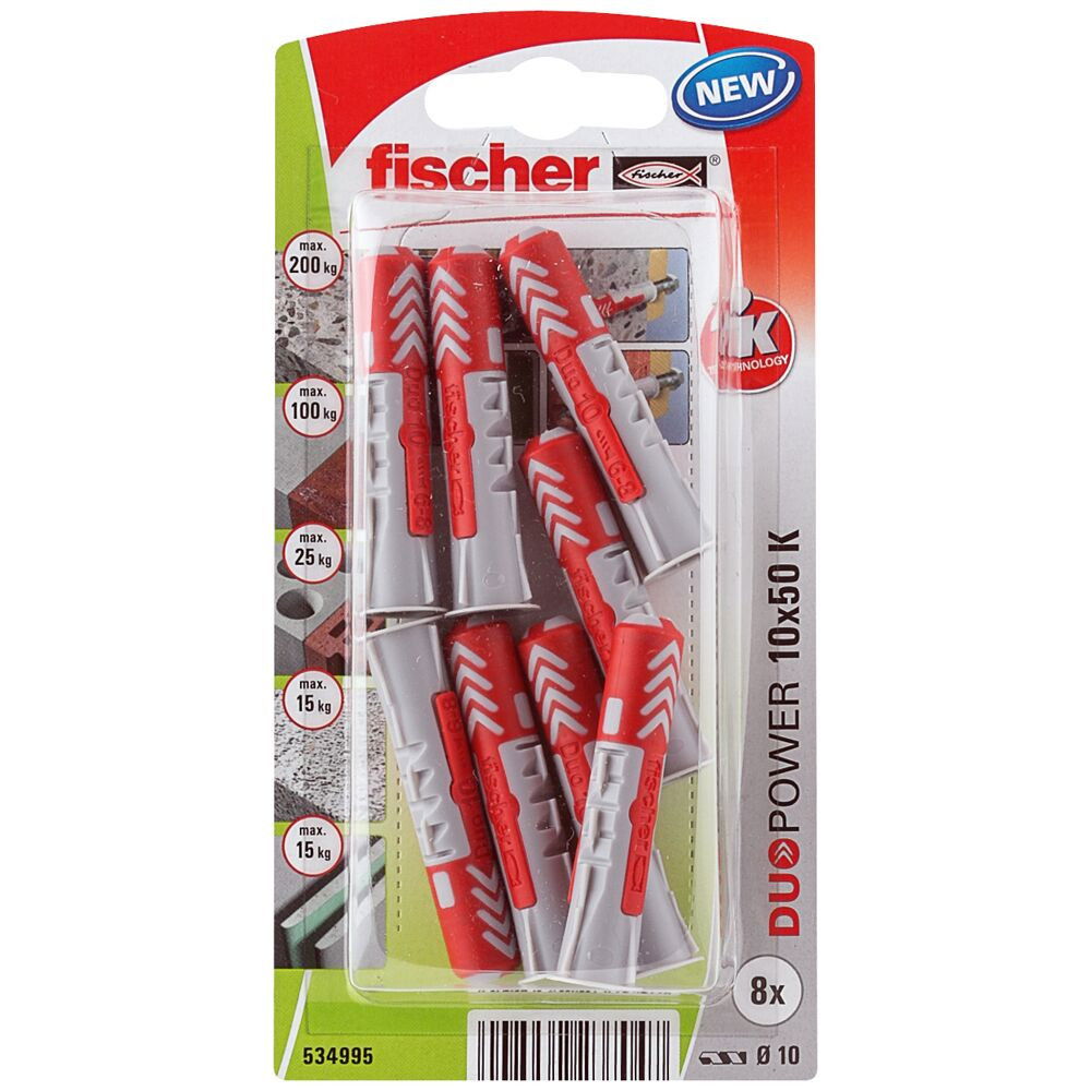 Fischer DUOPOWER dübel 10 x 50 K NV - csavar nélkül, bliszteres, 8 db/csomag termék fő termékképe