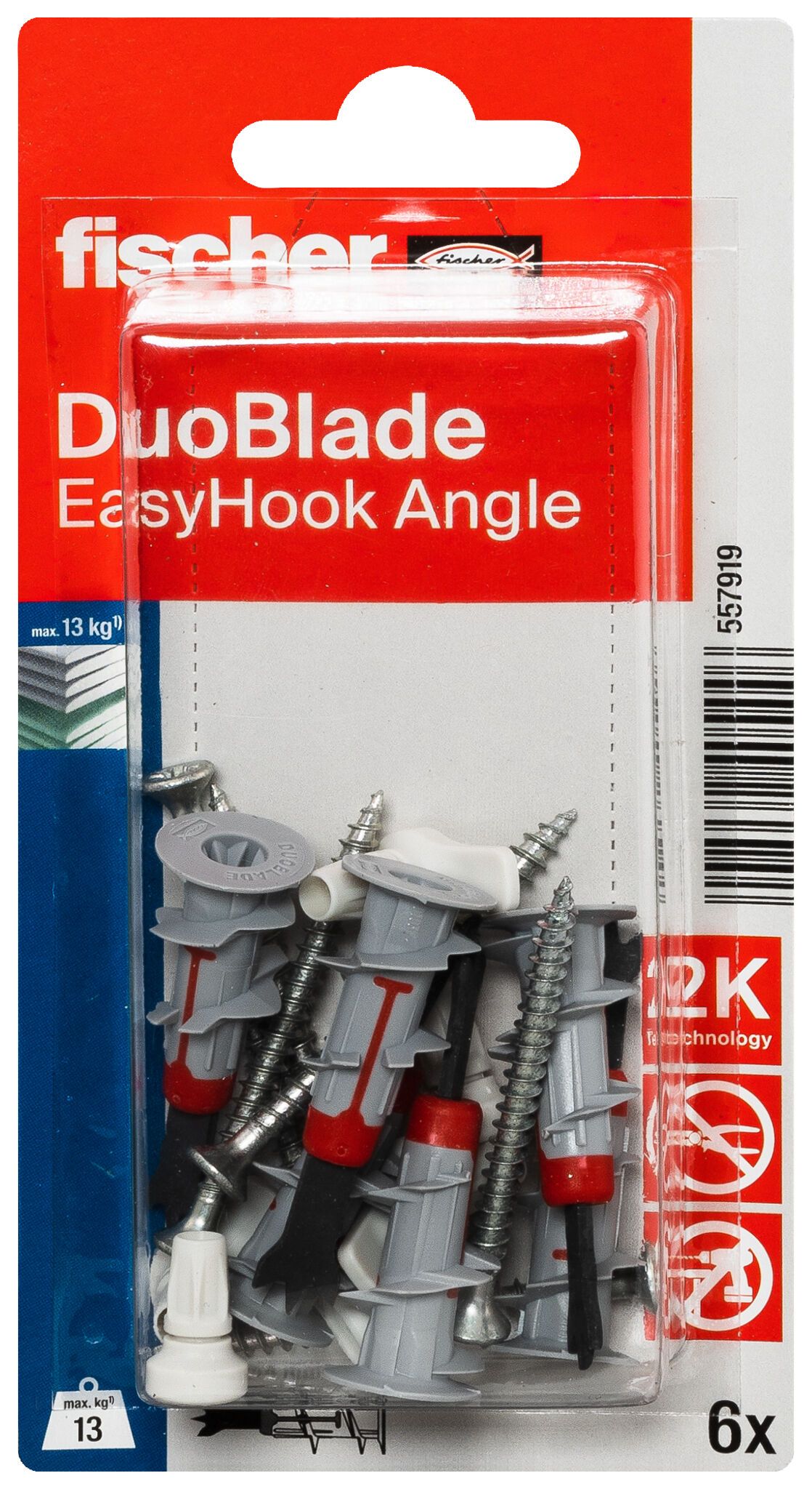 Fischer EasyHook kampó + DuoBlade dübel 6 x 44, bliszteres, 6 db/csomag termék fő termékképe